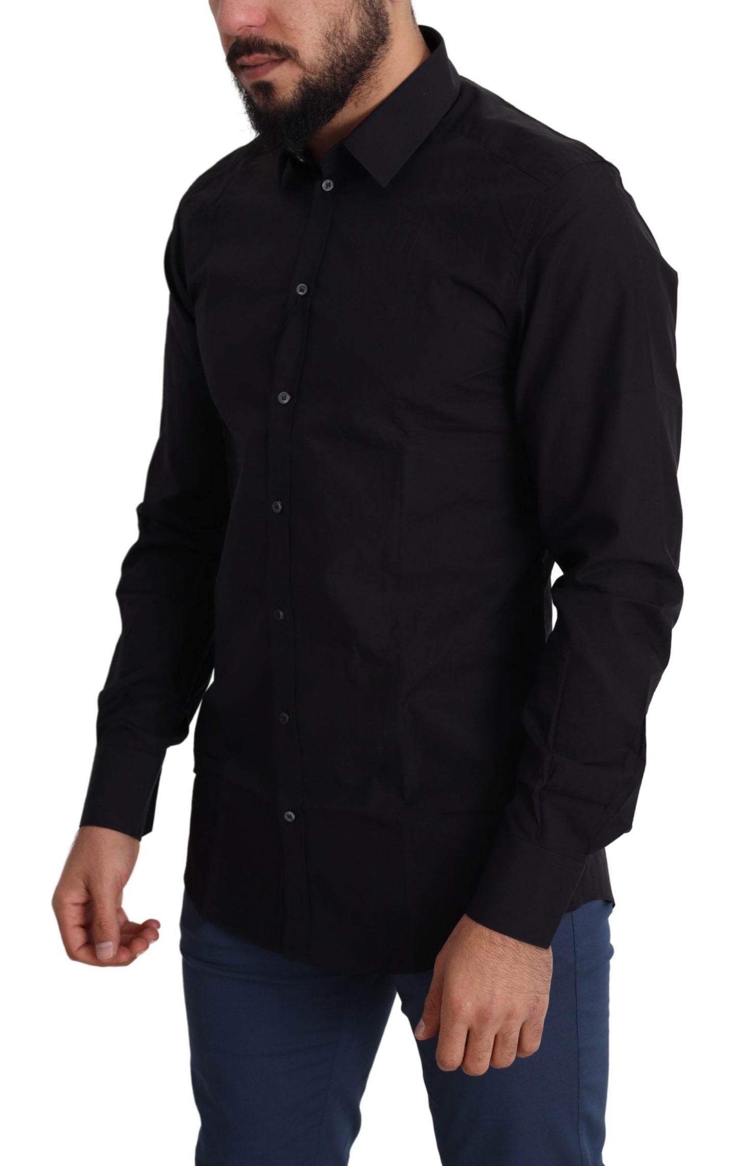 Dolce & Gabbana Black Cotton Men Formal GOLD Dress Shirt