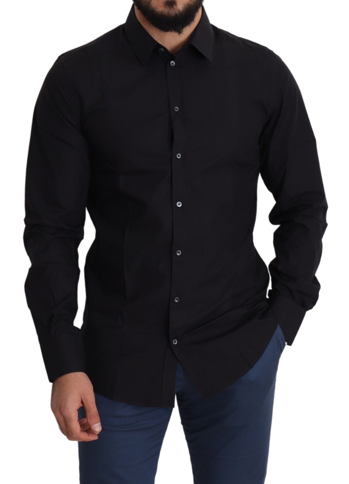 Dolce & Gabbana Black Cotton Men Formal GOLD Dress Shirt