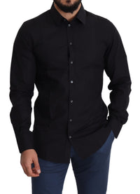 Dolce & Gabbana Black Cotton Men Formal GOLD Dress Shirt