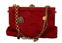Dolce & Gabbana Red Fur Brocade Crystal Shoulder Women VANDA Purse