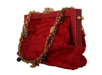 Dolce & Gabbana Red Fur Brocade Crystal Shoulder Women VANDA Purse