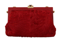 Dolce & Gabbana Red Fur Brocade Crystal Shoulder Women VANDA Purse