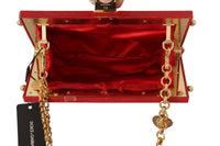 Dolce & Gabbana Red Fur Brocade Crystal Shoulder Women VANDA Purse