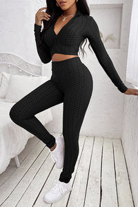 Black Two-piece Crop Top and High Waist Leggings Yoga Wear Tracksuit