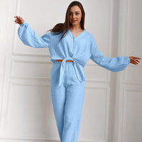 Autumn Winter Blue Color Simple Outdoor Long Sleeved Trousers Pajamas
