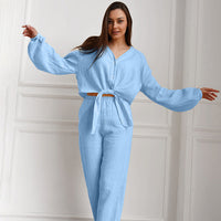 Autumn Winter Blue Color Simple Outdoor Long Sleeved Trousers Pajamas