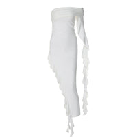 Sex One-shoulder Pleated Solid Color Dress