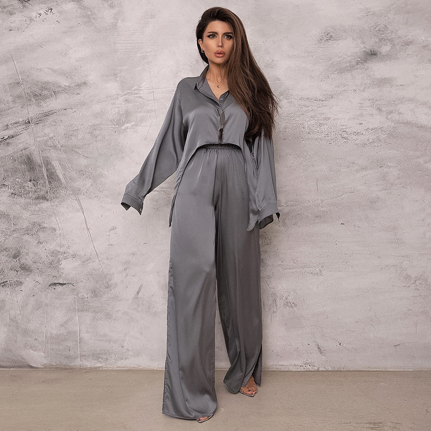 Spring Solid Color Pajamas Outfit Top Trousers Loose Casual Simple
