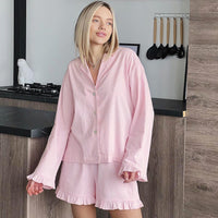 Autumn Long Sleeve Shorts Pajamas Pure Cotton Wooden Ear Loose Ladies