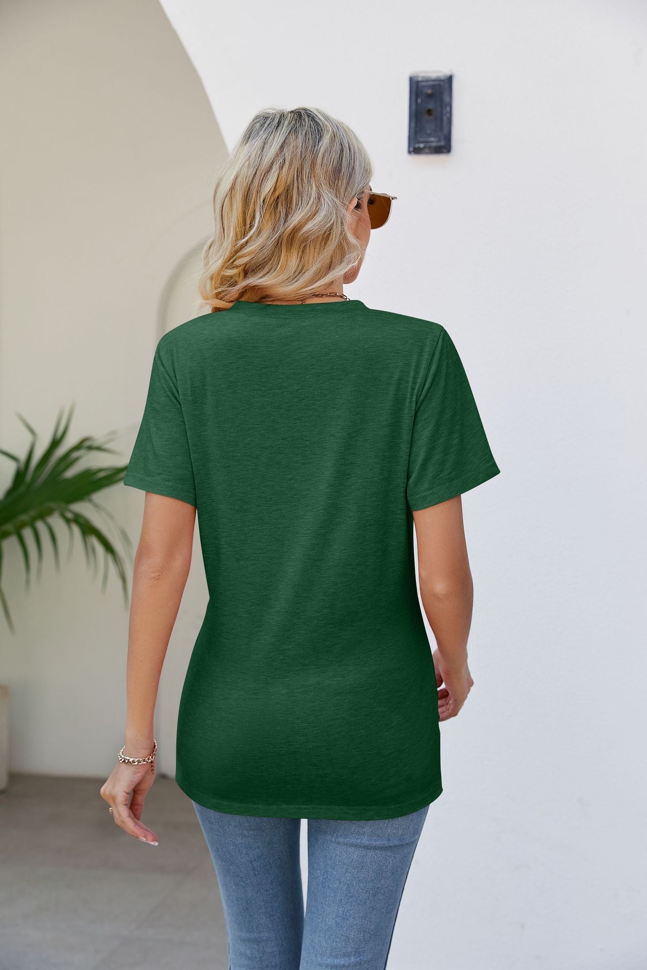 Casual Short-Sleeve V-Neck T-Shirt with Knotted Front