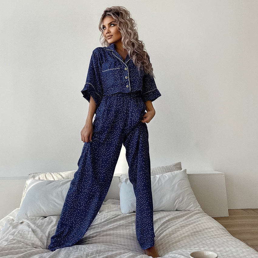 Polka Dot Pajamas  Summer Thin Cotton Silk Starry Sky Outer Wear Women