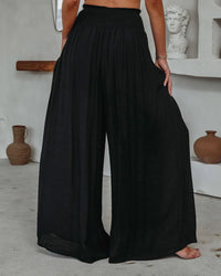 Loose Cotton Wide-Leg Pants with Elastic Waistband and Pockets