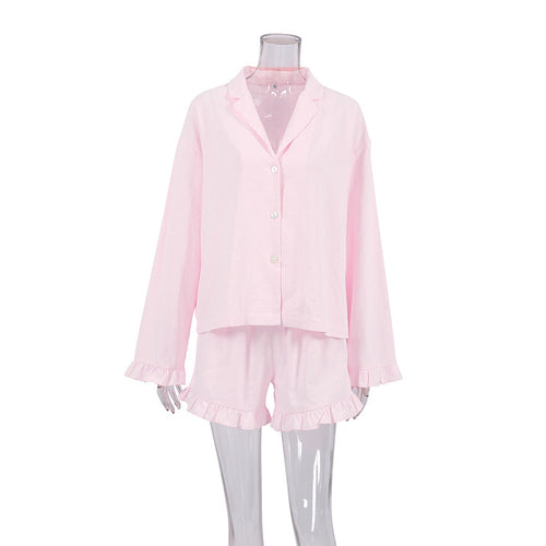 Autumn Long Sleeve Shorts Pajamas Pure Cotton Wooden Ear Loose Ladies