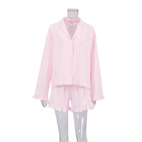Autumn Long Sleeve Shorts Pajamas Pure Cotton Wooden Ear Loose Ladies