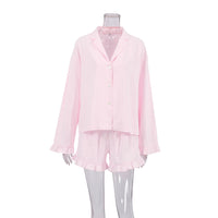 Autumn Long Sleeve Shorts Pajamas Pure Cotton Wooden Ear Loose Ladies