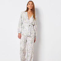 White Printed Loose Comfortable Long Sleeve Trousers Pajamas Two Piece