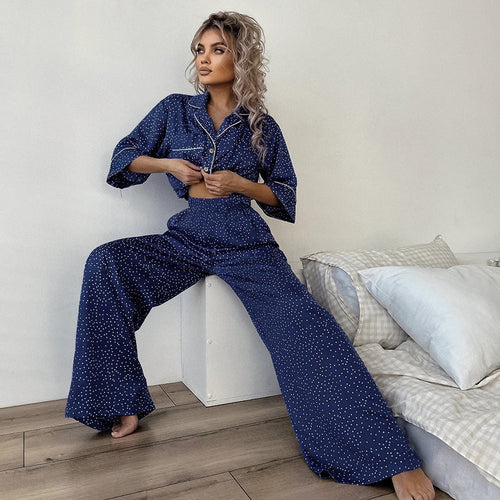 Polka Dot Pajamas  Summer Thin Cotton Silk Starry Sky Outer Wear Women