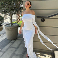 Sex One-shoulder Pleated Solid Color Dress