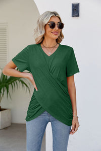 Casual Short-Sleeve V-Neck T-Shirt with Knotted Front