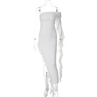 Sex One-shoulder Pleated Solid Color Dress