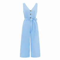 Sleeveless button V-neck jumpsuit