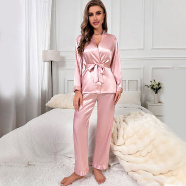 Long Sleeved Trousers Homewear Suit Simple Lace Pajamas Two-Piece