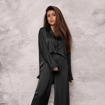 Spring Solid Color Pajamas Outfit Top Trousers Loose Casual Simple