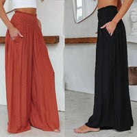 Loose Cotton Wide-Leg Pants with Elastic Waistband and Pockets