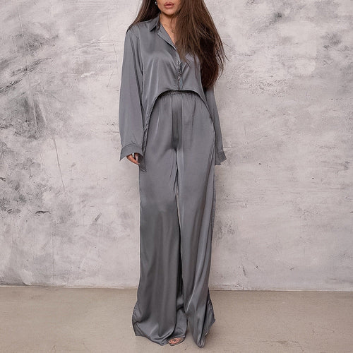 Spring Solid Color Pajamas Outfit Top Trousers Loose Casual Simple