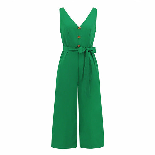 Sleeveless button V-neck jumpsuit