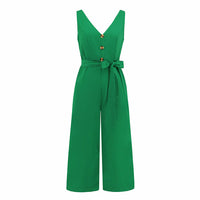 Sleeveless button V-neck jumpsuit
