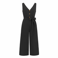 Sleeveless button V-neck jumpsuit