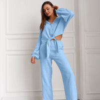 Autumn Winter Blue Color Simple Outdoor Long Sleeved Trousers Pajamas