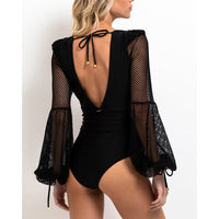 Long Sleeve High-Waisted Sexy Backless Deep V One Piece Swimsuit