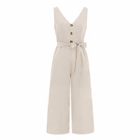 Sleeveless button V-neck jumpsuit