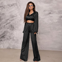 Spring Solid Color Pajamas Outfit Top Trousers Loose Casual Simple