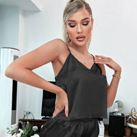 Ice Silk Pajamas Women Sexy Sling Dress Shorts two piece set Summer