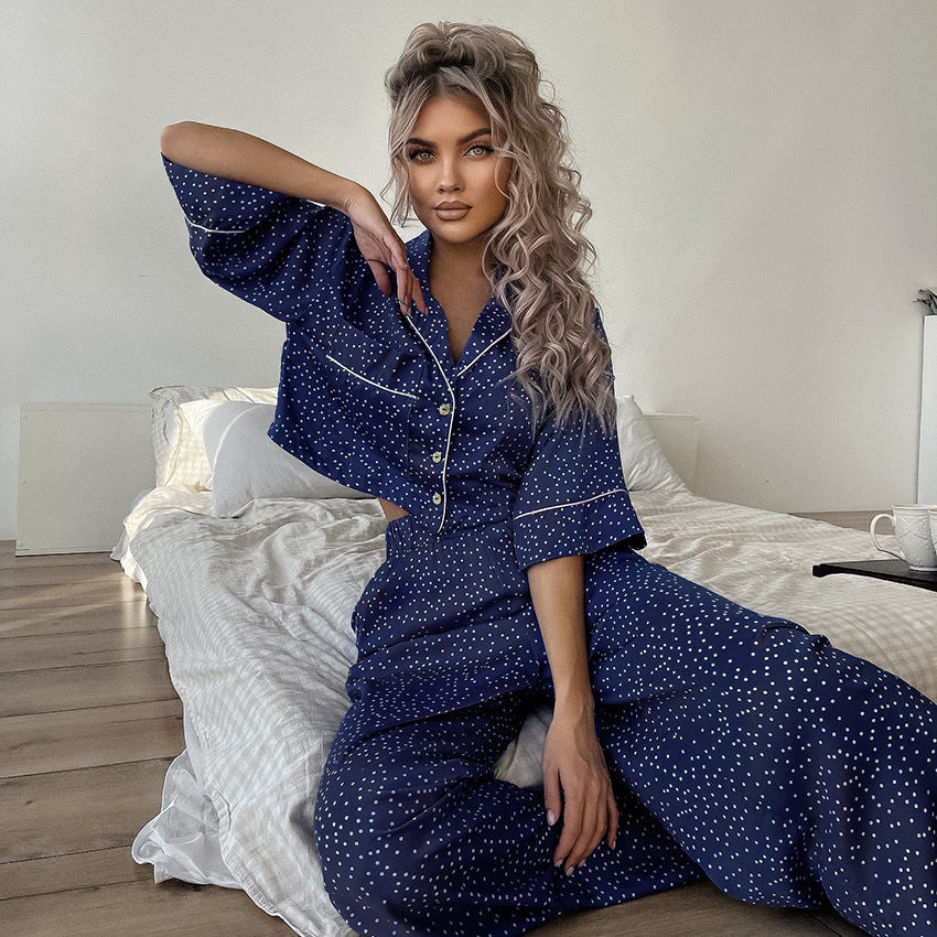 Polka Dot Pajamas  Summer Thin Cotton Silk Starry Sky Outer Wear Women