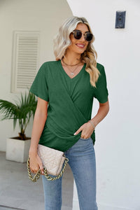 Casual Short-Sleeve V-Neck T-Shirt with Knotted Front