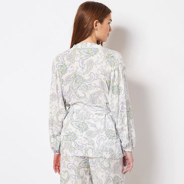 White Printed Loose Comfortable Long Sleeve Trousers Pajamas Two Piece