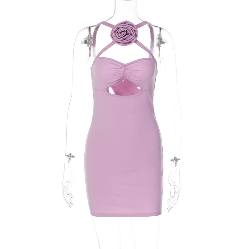 Decorative Floral Cutout Bodycon Dress with Spaghetti Straps