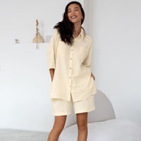 Autumn Double Layer Gauze Pajamas Five Quarter Sleeve Breathable Short