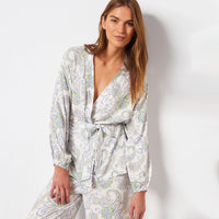 White Printed Loose Comfortable Long Sleeve Trousers Pajamas Two Piece