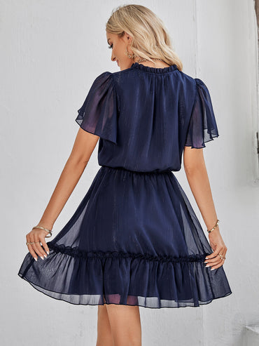 V-neck Solid Dress with Ruffled Hem