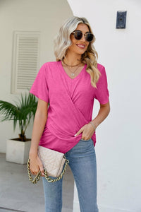 Casual Short-Sleeve V-Neck T-Shirt with Knotted Front