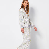 White Printed Loose Comfortable Long Sleeve Trousers Pajamas Two Piece