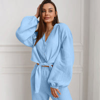 Autumn Winter Blue Color Simple Outdoor Long Sleeved Trousers Pajamas