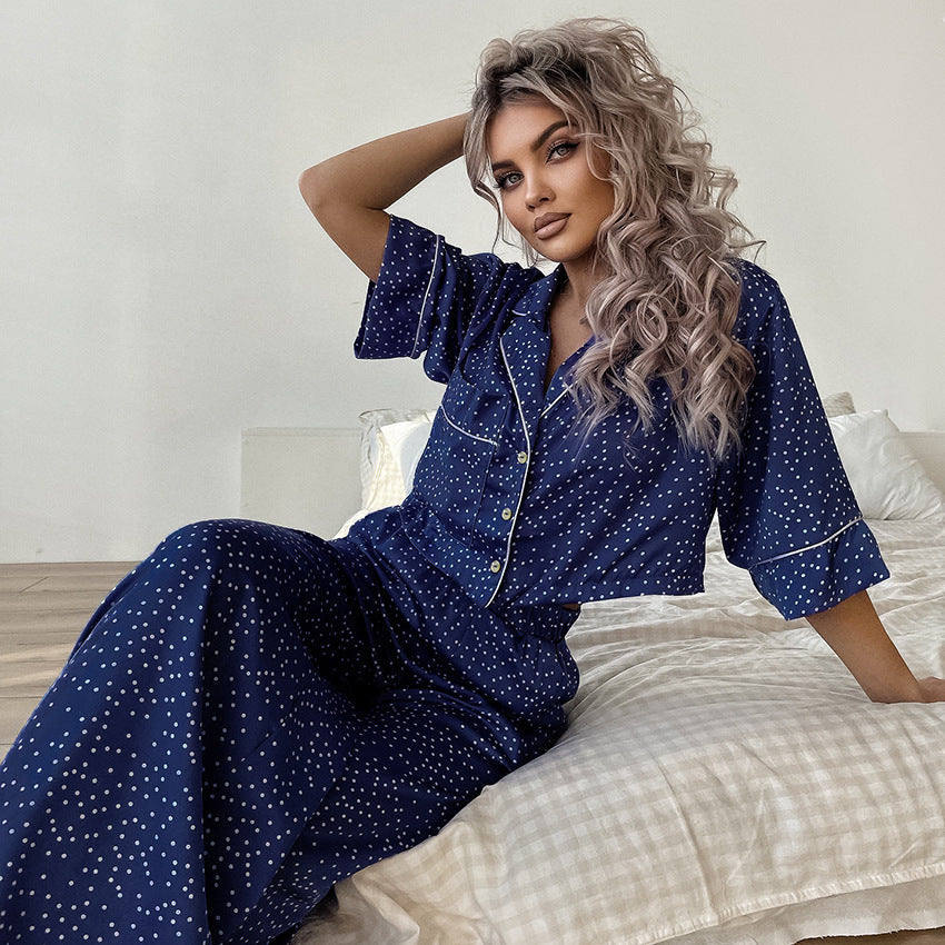 Polka Dot Pajamas  Summer Thin Cotton Silk Starry Sky Outer Wear Women