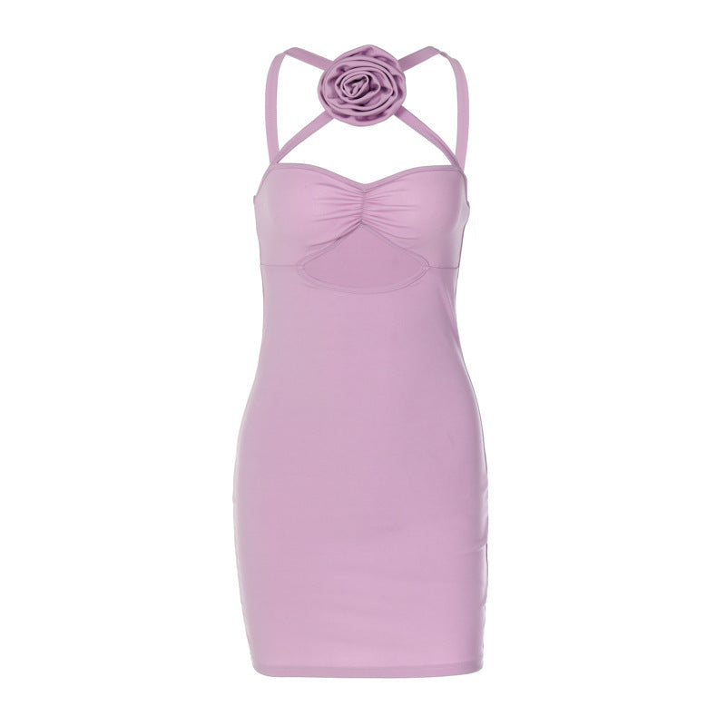 Decorative Floral Cutout Bodycon Dress with Spaghetti Straps