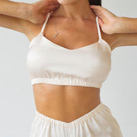 Summer Sexy Cool Camisole Exposed Cropped Imitated Silk Pajamas Ladies